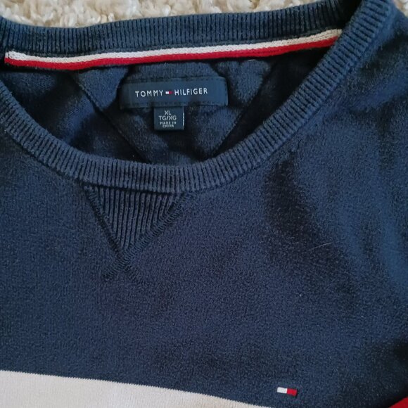 Tommy Hilfiger Men's Blue White Red Wide Striped V-Neck Cotton Sweater Size XL - Picture 4 of 8